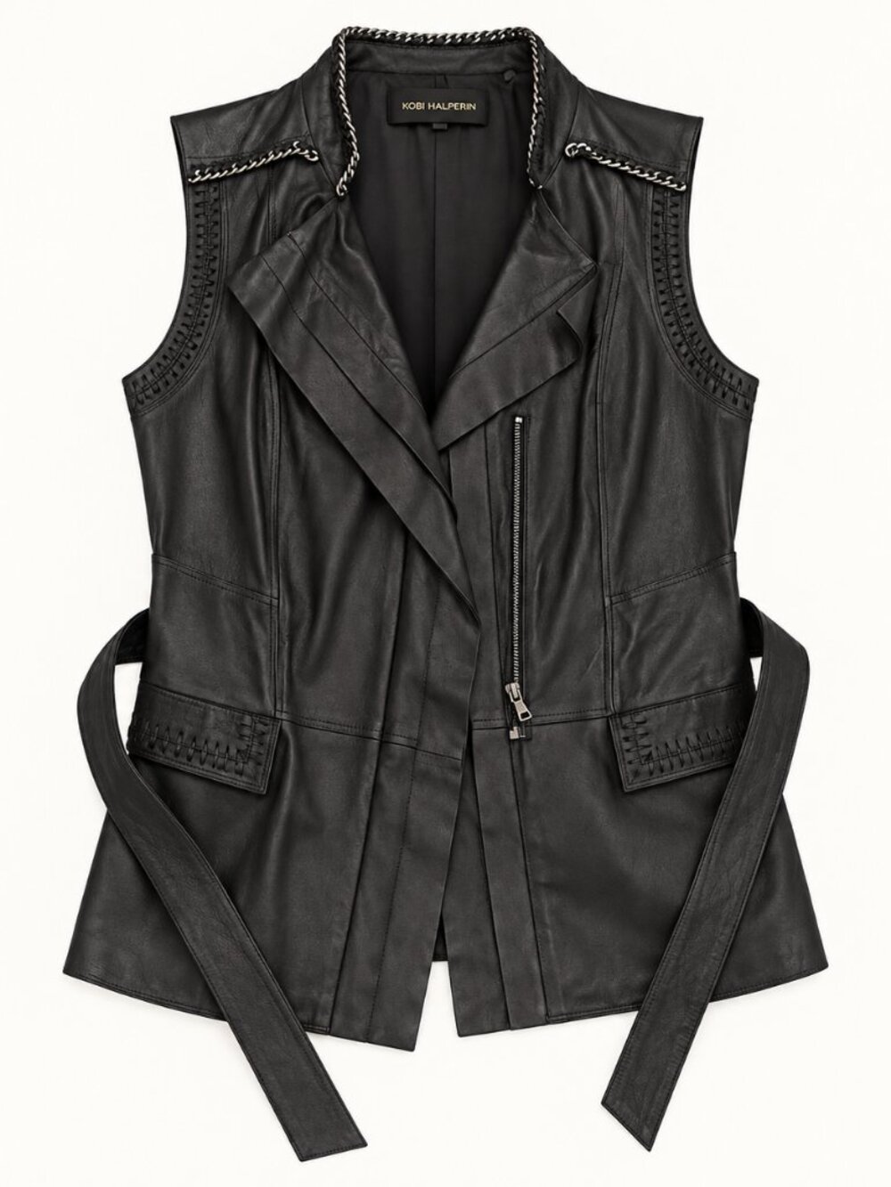 Kobi Halperin Black Genuine Leather Belted Vest Size 4